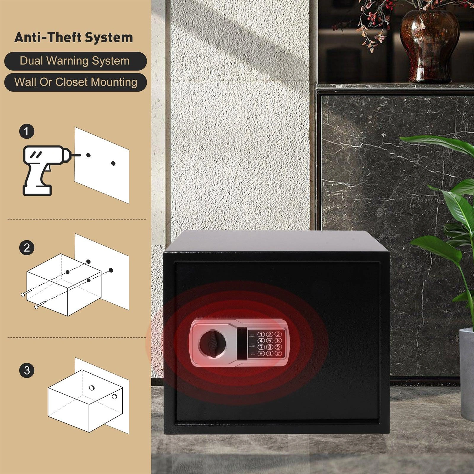 Secure Your Treasures: Digital Keypad Safe with Alarm & Removable Shelf – Peace of Mind Guaranteed.