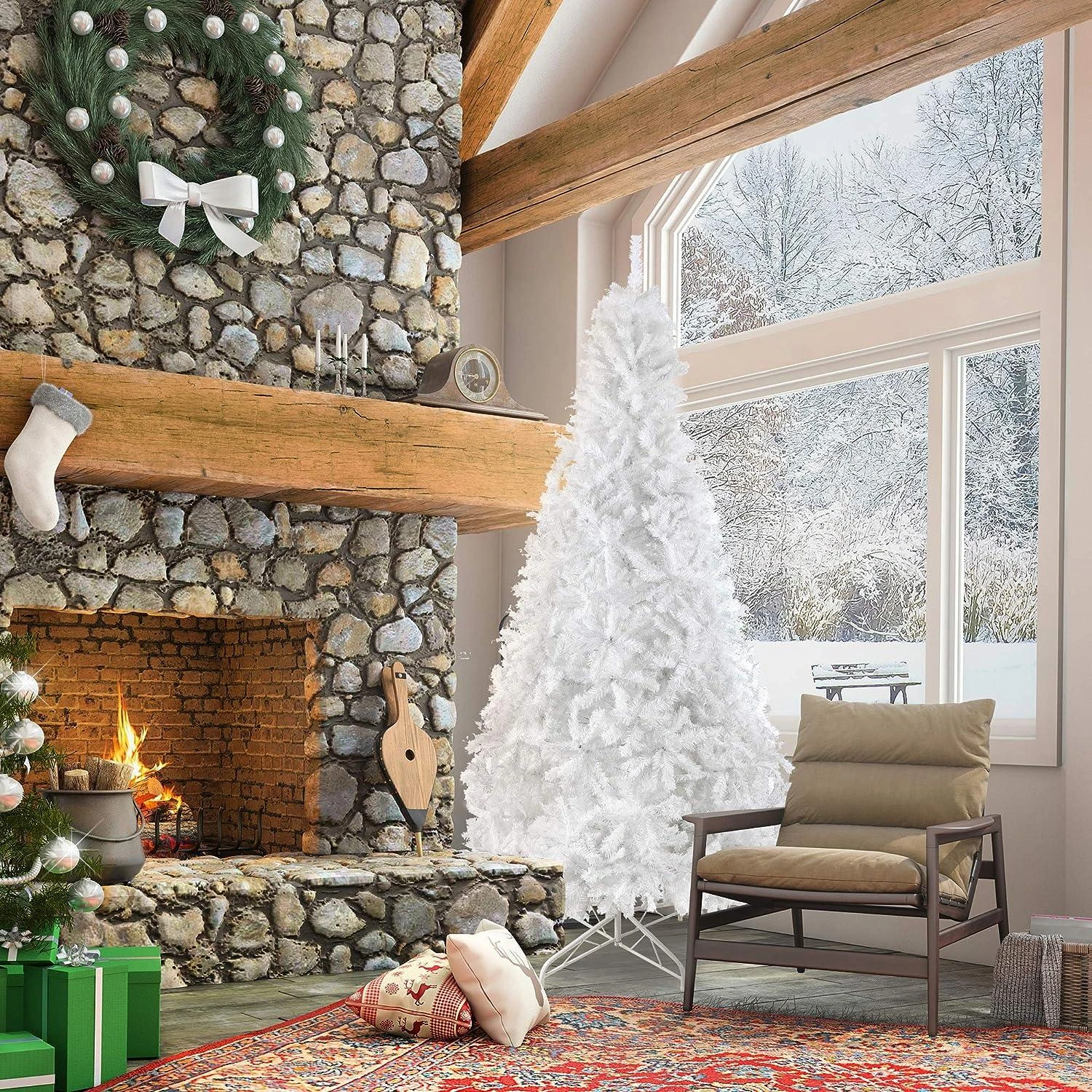 Festive 10ft Christmas Tree Lush Pine with Metal Stand Holiday Decor