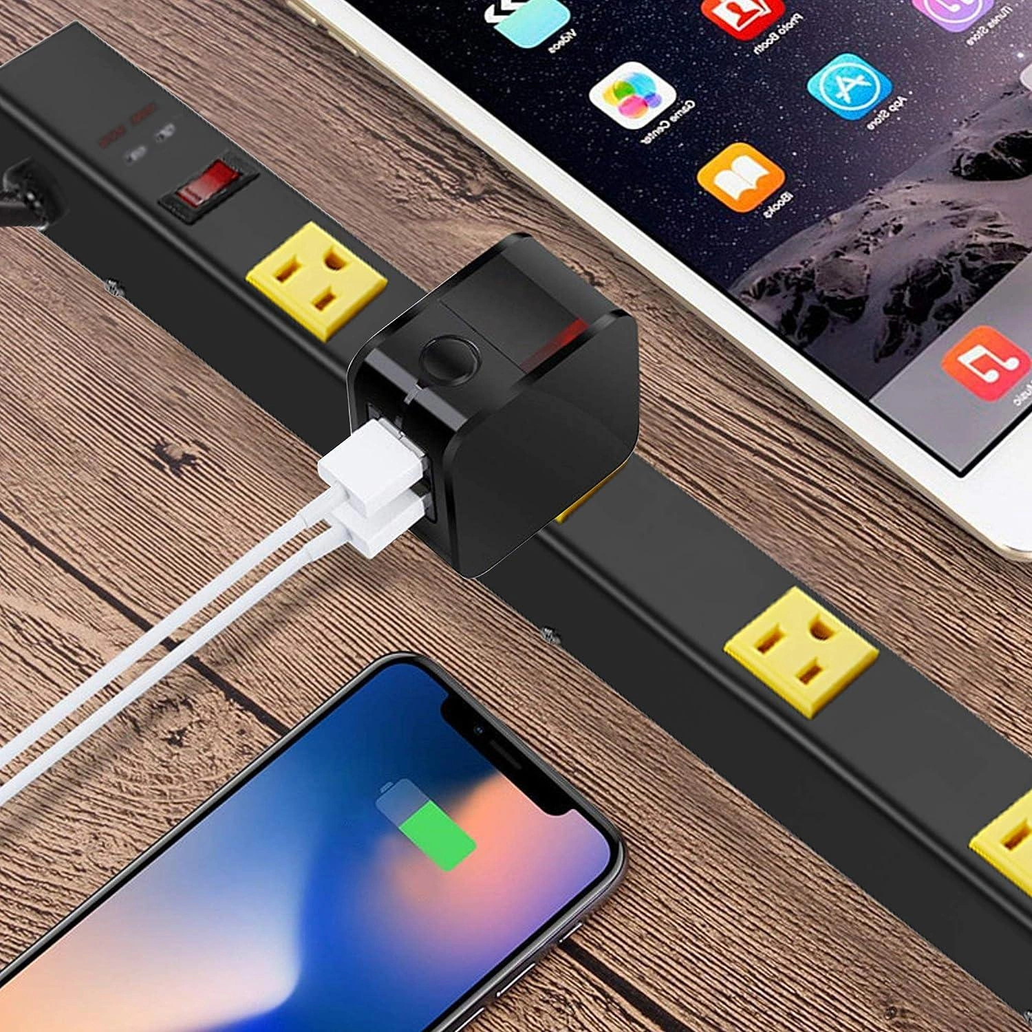 Heavy-Duty Surge Protector Power Strip – 10 Outlets, Wall Mount, Black.